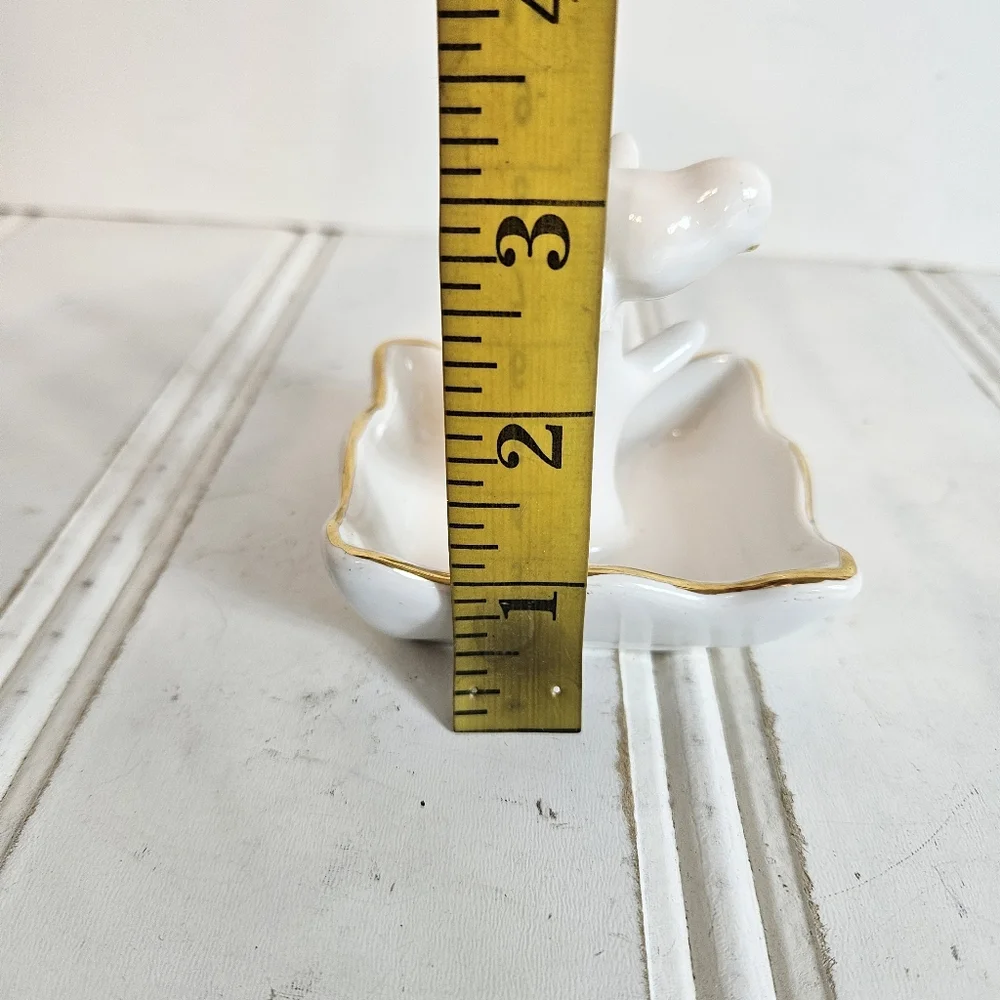 White Ceramic Bird Ring Holder Gold Trim Jewelry Dish Vanity Decor